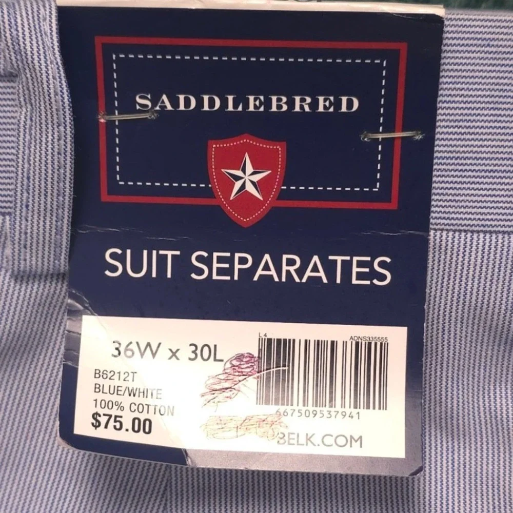 Saddlebred Mens Blue White Micro Stripe Cotton Seersucker Pants 36W x 30L Preppy